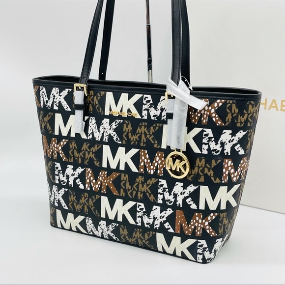 Michael Kors Medium Carryall Tote Bag Black Multi Design - Picture 6 of 11